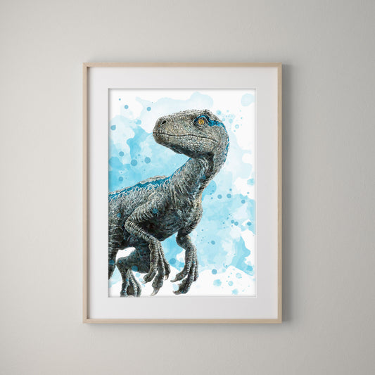 Blue Raptor Watercolour Print