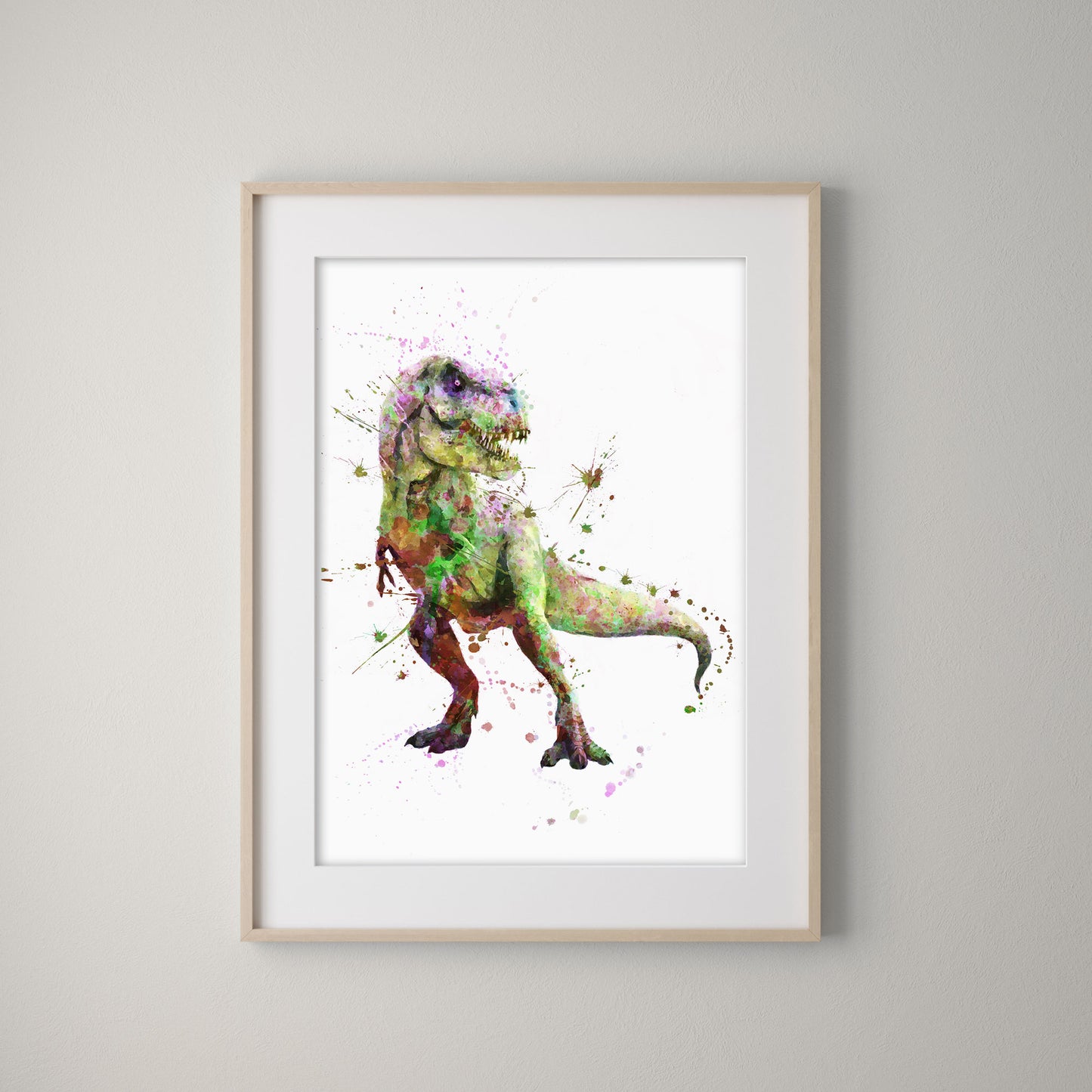 Colourful Watercolour T-Rex Print