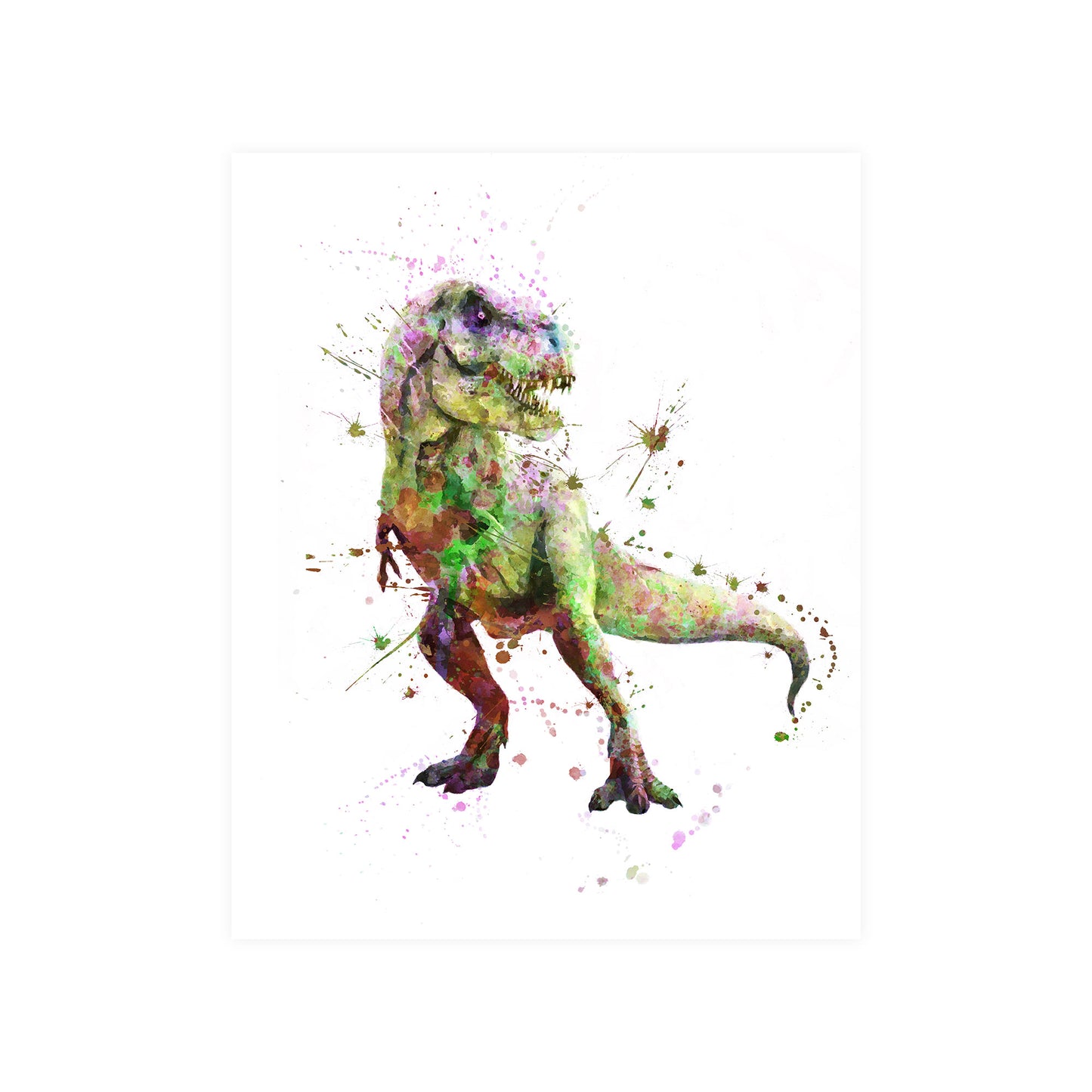 Colourful Watercolour T-Rex Print